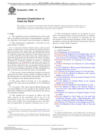 ASTM D388-2019  Standard Classification of Coals by Rank