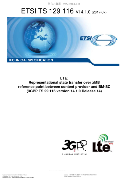 ETSI TS 129 116/2-2017  LTE; Representational state transfer over xMB reference point between content provider and BM-SC (V14.1.0; 3GPP TS 29.116 version 14.1.0 Release 14)
