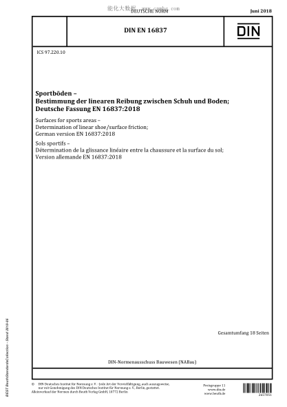 DIN EN 16837-2018  Surfaces for sports areas - Determination of linear shoe/surface friction; German version EN 16837:2018