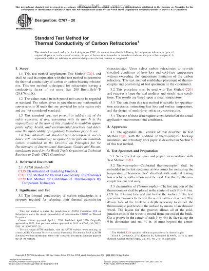 ASTM C767-2020  Standard Test Method for Thermal Conductivity of Carbon Refractories