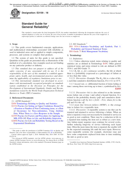 ASTM E3159-2018  Standard Guide for General Reliability