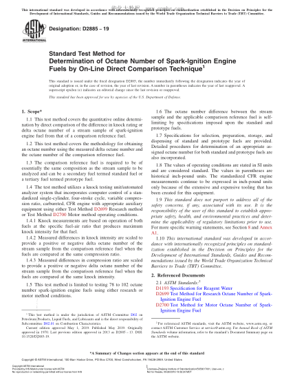 ASTM D2885-2019用在線直接比較技術(shù)測定火花點火發(fā)動機燃料辛烷值的試驗方法Standard Test Method for Determination of Octane Number of Spark-Ignition Engine Fuels by On-Line Direct Comparison Technique