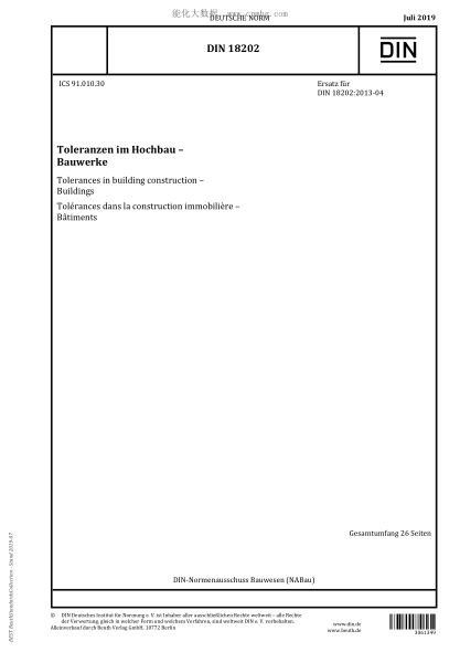 DIN 18202-2019  Tolerances in building construction - Buildings
