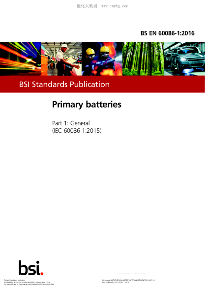 BS EN 60086-1-2016 一次電池一般 Primary batteries. General