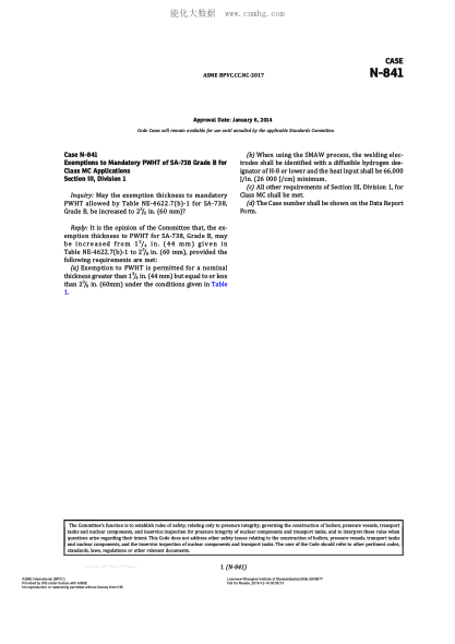 ASME BPVC-CC-NC N-841-2017  Code Cases N-841:Nuclear Components