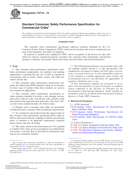 ASTM F2710-2019 市售嬰兒床的消費(fèi)者安全性能規(guī)格 Standard Consumer Safety Performance Specification for Commercial Cribs
