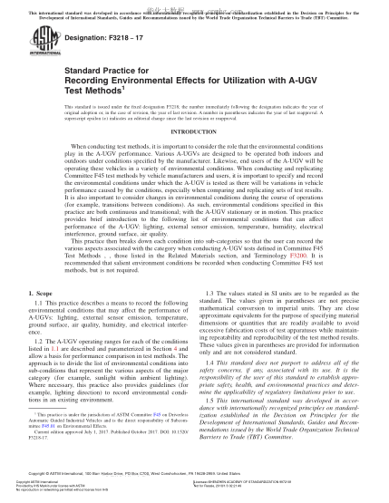 ASTM F3218-2017 用無人地面車輛法記錄環(huán)境效應(yīng)的規(guī)程 Standard Practice for Recording Environmental Effects for Utilization with A-UGV Test Methods