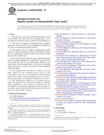 ASTM D5889/D5889M-2018 土工合成材料粘土襯里質(zhì)量控制規(guī)程 Standard Practice for Quality Control of Geosynthetic Clay Liners