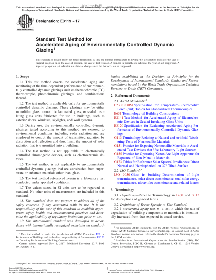 ASTM E3119-2017 受環(huán)境控制動(dòng)力載荷加速時(shí)效試驗(yàn)方法 Standard Test Method for Accelerated Aging of Environmentally Controlled Dynamic Glazing