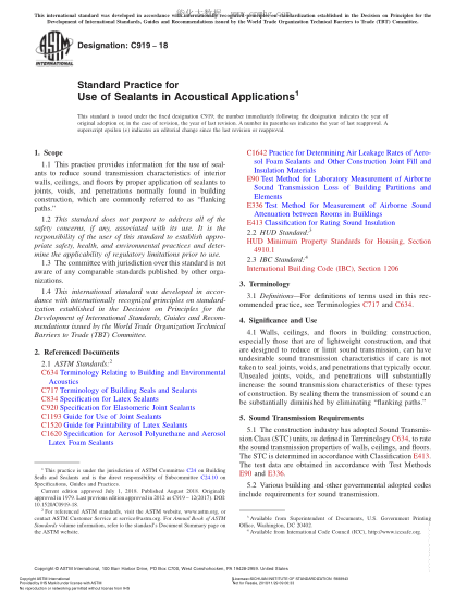 ASTM C919-2018 聲學(xué)設(shè)備中密封料使用規(guī)程 Standard Practice for Use of Sealants in Acoustical Applications