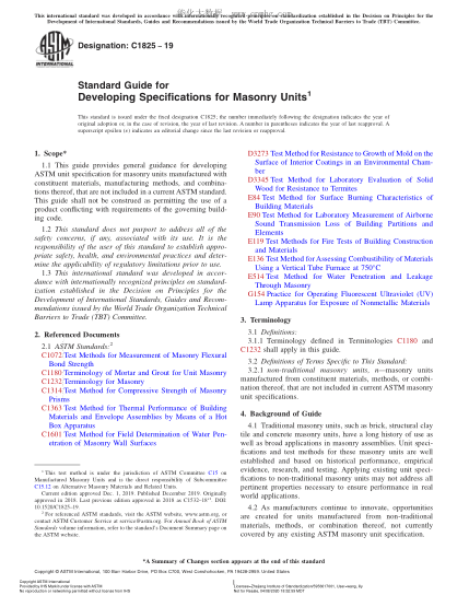 ASTM C1825-2019 砌筑塊材規(guī)格制定指南 Standard Guide for Developing Specifications for Masonry Units