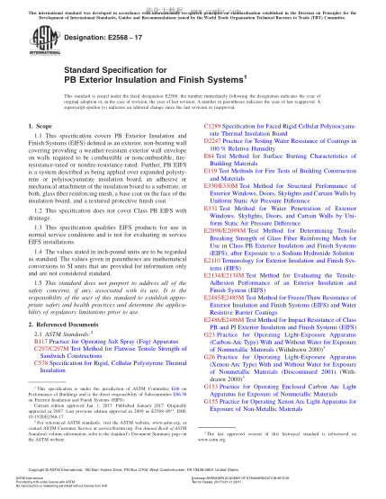 ASTM E2568-2017 PB外墻外保溫及飾面系統(tǒng)規(guī)格 Standard Specification for PB Exterior Insulation and Finish Systems