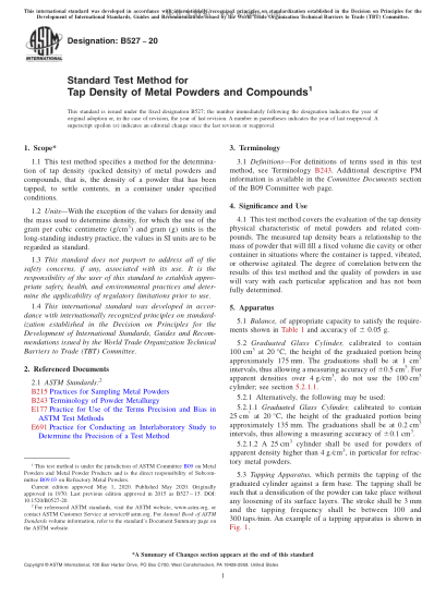 ASTM B527-2020  Standard Test Method for Tap Density of Metal Powders and Compounds