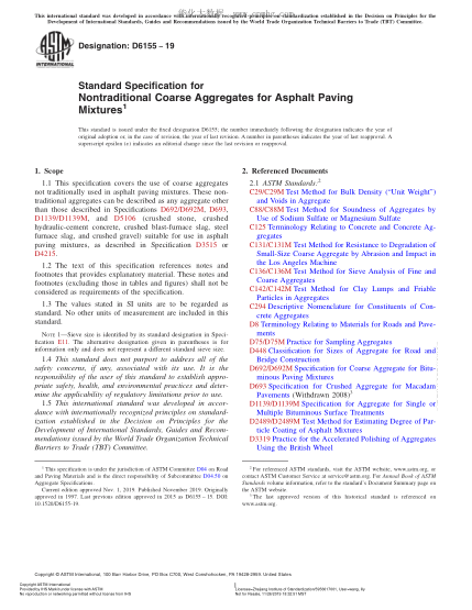 ASTM D6155-2019 瀝青鋪設(shè)混合物用非傳統(tǒng)粗集料規(guī)格 Standard Specification for Nontraditional Coarse Aggregates for Asphalt Paving Mixtures