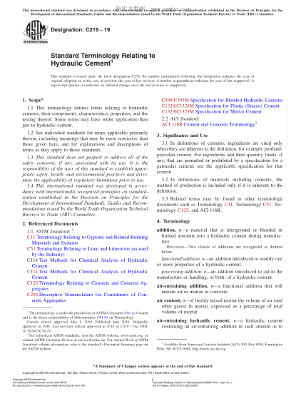 ASTM C219-2019  Standard Terminology Relating to Hydraulic Cement