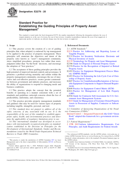ASTM E2279-2020  Standard Practice for Establishing the Guiding Principles of Property Asset Management