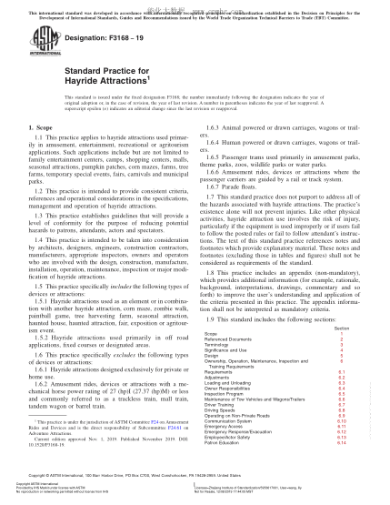 ASTM F3168-2019  Standard Practice for Hayride Attractions