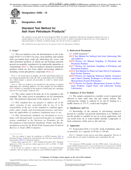 ASTM D482-2019  Standard Test Method for Ash from Petroleum Products