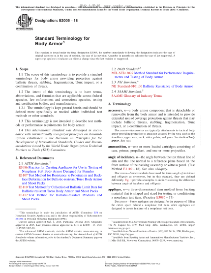 ASTM E3005-2018  Standard Terminology for Body Armor