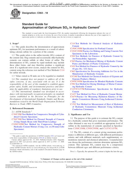 ASTM C563-2018  Standard Guide for Approximation of Optimum SO3 in Hydraulic Cement