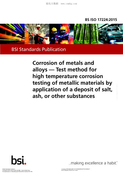 BS ISO 17224-2015 金屬和合金的腐蝕 通過(guò)應(yīng)用鹽、灰、或其他物質(zhì)的沉積測(cè)試金屬材料高溫腐蝕的試驗(yàn)方法 Corrosion of metals and alloys. Test method for high temperature corrosion testing of metallic materials by application of a deposit of salt, ash, or other substances