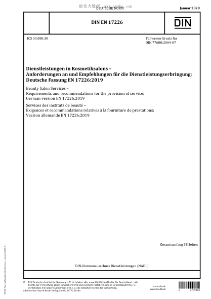 DIN EN 17226-2020  Beauty Salon Services – Requirements and recommendations for the provision of service