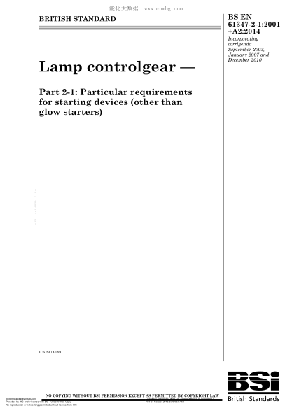 BS EN 61347-2-1-2001+A2-2014  Lamp controlgear. Particular requirements for starting devices (other than glow starters)
