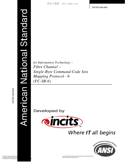ANSI INCITS 544-2018   Information Technology - Fibre Channel - Single-Byte Command Code Sets Mapping Protocol - 6 (FC-SB-6)