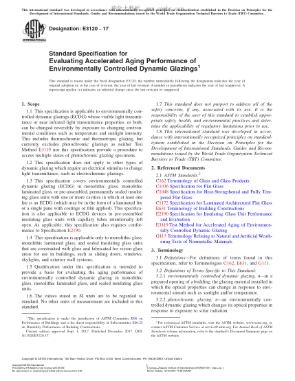 ASTM E3120-2017 受環(huán)境控制動(dòng)力載荷加速時(shí)效性能評(píng)定規(guī)范 Standard Specification for Evaluating Accelerated Aging Performance of Environmentally Controlled Dynamic Glazings