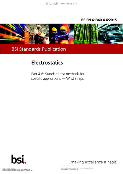BS EN 61340-4-6-2015 靜電 對于專門用途的標(biāo)準試驗方法 防靜電腕帶 Electrostatics. Standard test methods for specific applications. Wrist straps