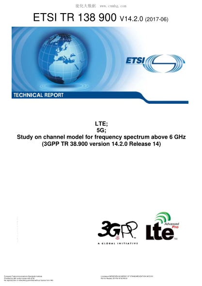ETSI TR 138 900-2017  Lte; 5G; Study On Channel Model For Frequency Spectrum Above 6 Ghz (V14.2.0; 3Gpp Tr 38.900 Version 14.2.0 Release 14)