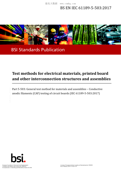 EN 61189-5-503-2017  Test methods for electrical materials, printed board and other interconnection structures and assemblies-Part 5-503:General test method for materials and assemblies-Conductive anodic filaments (CAF) testing of circuit boards