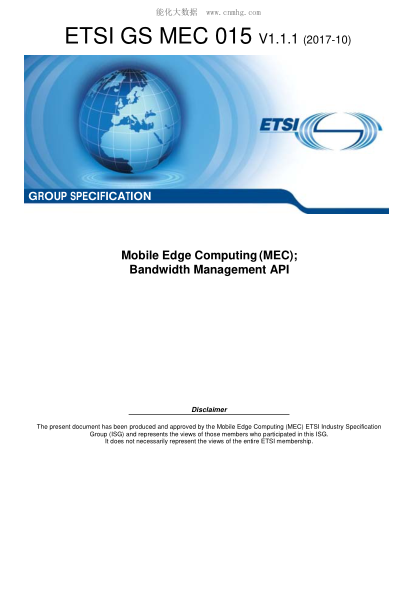ETSI GS MEC 015-2017  Mobile Edge Computing(Mec);Bandwidth Management Api (V1.1.1)