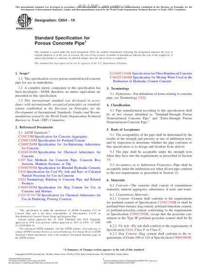 ASTM C654-2019 多孔混凝土管規(guī)格 Standard Specification for Porous Concrete Pipe