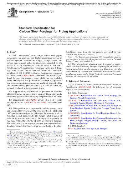 ASTM A105/A105M-2021  Standard Specification for Carbon Steel Forgings for Piping Applications