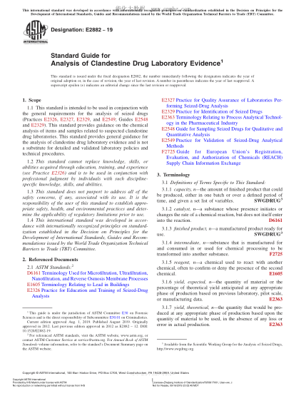 ASTM E2882-2019  Standard Guide for Analysis of Clandestine Drug Laboratory Evidence