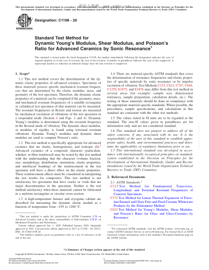ASTM C1198-2020  Standard Test Method for Dynamic Young’s Modulus, Shear Modulus, and Poisson’s Ratio for Advanced Ceramics by Sonic Resonance