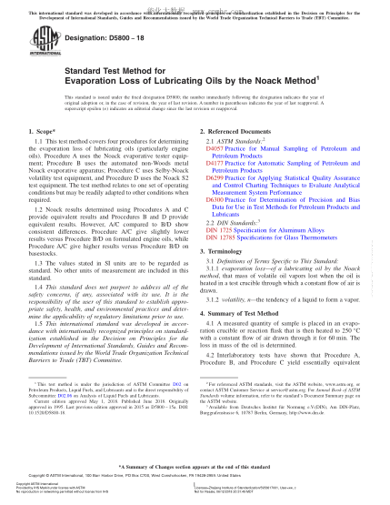 ASTM D5800-2018  Standard Test Method for Evaporation Loss of Lubricating Oils by the Noack Method