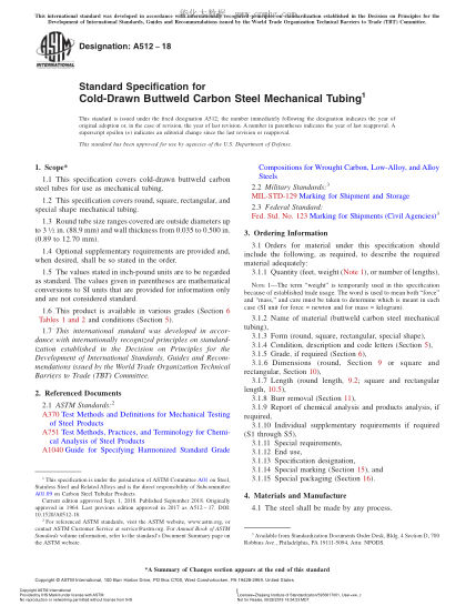 ASTM A512-2018  Standard Specification for Cold-Drawn Buttweld Carbon Steel Mechanical Tubing