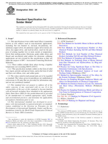 ASTM B32-2020  Standard Specification for Solder Metal