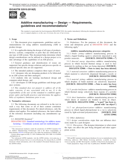 ASTM ISO/ASTM 52910-2018  Additive manufacturing — Design — Requirements, guidelines and recommendations