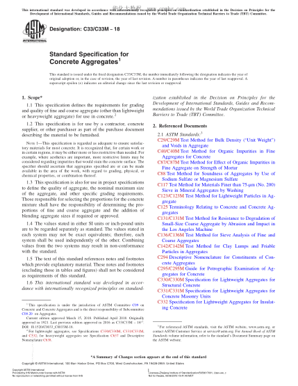 ASTM C33/C33M-2018 混凝土集料規(guī)格 Standard Specification for Concrete Aggregates