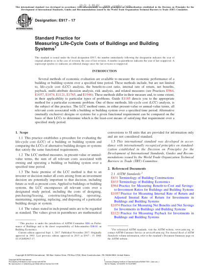 ASTM E917-2017 建筑物和建筑物系統(tǒng)壽命周期成本測(cè)量規(guī)程 Standard Practice for Measuring Life-Cycle Costs of Buildings and Building Systems