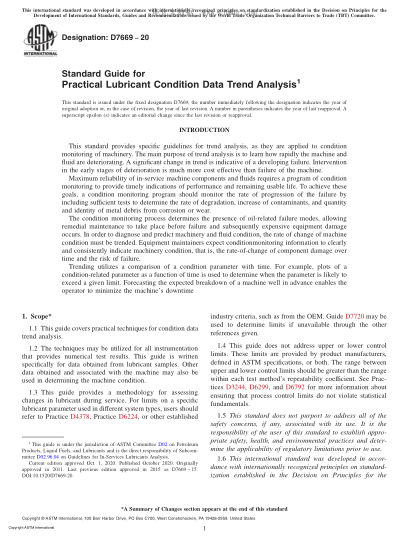 ASTM D7669-2020  Standard Guide for Practical Lubricant Condition Data Trend Analysis