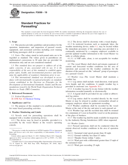 ASTM F3099-2019  Standard Practices for Parasailing