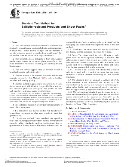 ASTM E3112/E3112M-2020  Standard Test Method for Ballistic-resistant Products and Shoot Packs