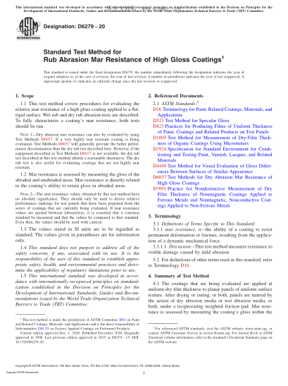 ASTM D6279-2020  Standard Test Method for Rub Abrasion Mar Resistance of High Gloss Coatings