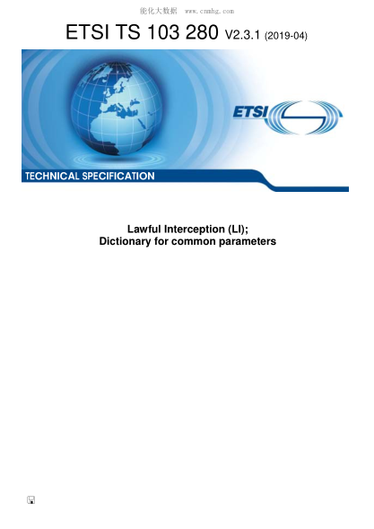 ETSI TS 103 280-2019  Lawful Interception (Li); Dictionary For Common Parameters