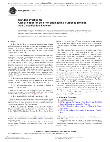 ASTM D2487-2017 工程用土壤的分類規(guī)程(統(tǒng)一土壤分類體系) Standard Practice for Classification of Soils for Engineering Purposes (Unified Soil Classification System)