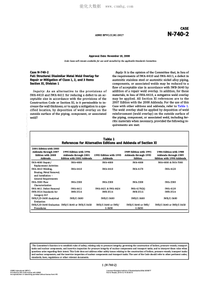 ASME BPVC-CC-NC N-740-2-2017  Code Cases N-740-2:Nuclear Components